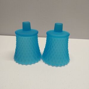 Vintage Diamond Cut Votive Cups Frosted Blue Glass Peg Candle Holders Sconce